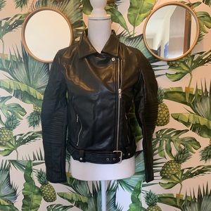 Vegan Leather Moto Jacket with Ribbed Sleeves